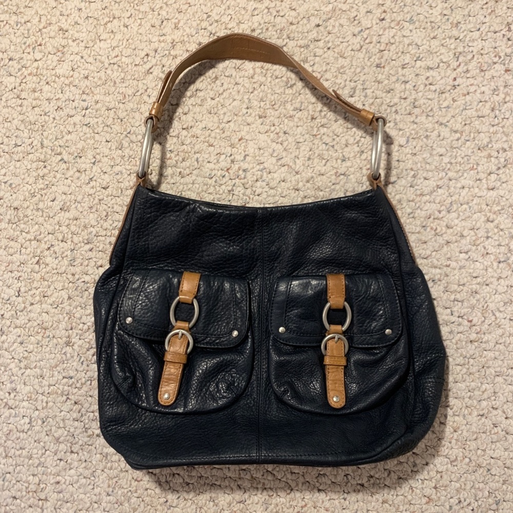 Sigrid Olsen navy pebble leather hobo shoulder bag
